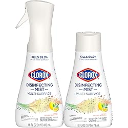 Clorox Disinfecting Mist, Multisurface Cleaner, Lemon and Orange Blossom, Sanitizing Spray & Refill, 16 OuncesPack of 2