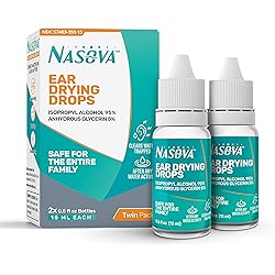 Nasova Swimmer's Ear Drying Drops for Adults & Kids, Twin Pack – 2X 0.5 fl oz Bottles 15 ml Each Clear Trapped Water After Any Water Activity, Relief for Water Clogged Ears