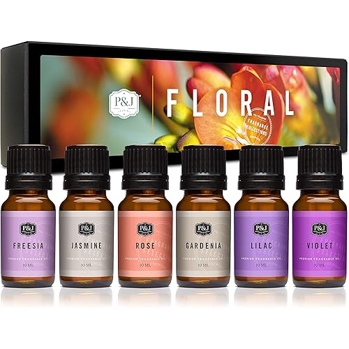 Floral Set of 6 Premium Grade Fragrance Oils - Violet, Jasmine, Rose, Lilac, Freesia, Gardenia - 10ml