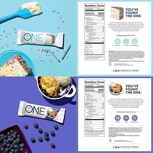 ONE Protein Bars, Gluten Free 20g Protein and Only 1g Sugar, Sampler Variety Pack, 2.12 Oz Bars 8 Count