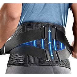 FREETOO Air Mesh Back Brace for Men Women Lower Back Pain Relief with 7 Stays, Adjustable Back Support Belt for Work, Anti-skid Lumbar Support for Sciatica Scoliosis Mwaist:36''-44'', Black