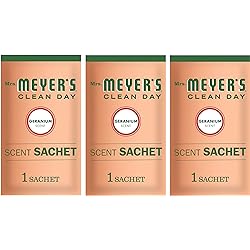 Air Freshener Scent Sachets, Fragrance for your Locker, Car, Closet, and Gym Bag, Geranium Scent, Mrs. Meyer's , Pack of 3