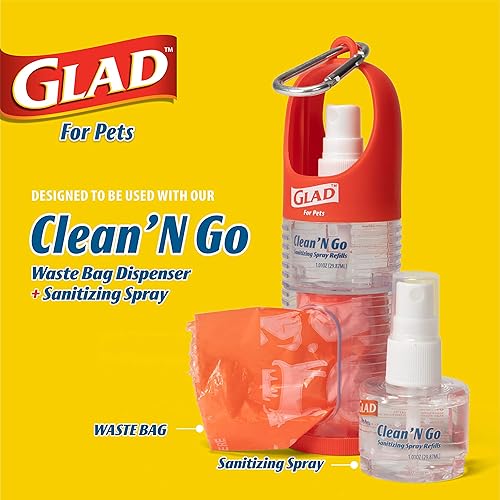 Glad for Pets Clean & Go Hand Sanitizer Refills, 2 Count | Travel Hand Sanitizer Spray with Soothing Aloe | For Use With Glad Clean 'N Go Dispenser, 1 Ounce Each