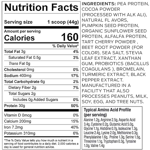 Vega Sport Premium Protein Powder, Chocolate, Vegan, 30g Plant Based Protein, 5g BCAAs, Low Carb, Keto, Dairy Free, Gluten Free, Non GMO, Pea Protein for Women and Men, 1.8 Pounds 19 Servings