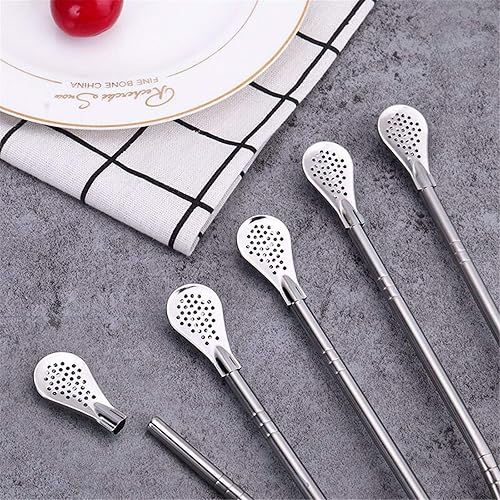 Wenplus 6 Pcs Yerba Mate Bombilla Drinking Filter Straws with 2 Pcs Cleaning Brushes Detachable Stainless Steel Drinking Straws, 7.3 Inch