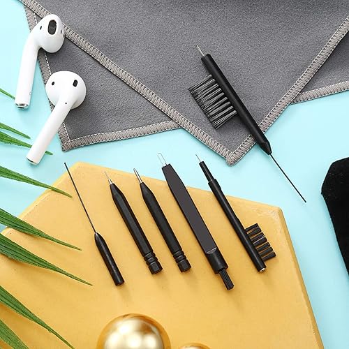 7 Pieces Hearing Aid Cleaning Tools Hearing Aid Amplifier Cleaning Brush with Wax Loop and Magnet, Hear Aid Cleaning Kit with Velvet Bag