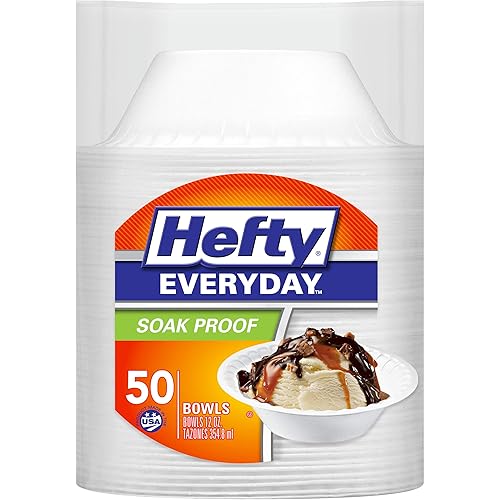 Hefty Everyday Soak-Proof Foam Bowls, 12 Ounce, 50 Count