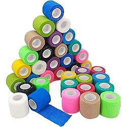 36 Roll Elastic Self Adhesive Bandage Wrap, Breathable Flexible Fabric Non Woven Cohesive Bandage, Ankle Sprains Swelling Medical First Aid Tape, Sports Athletic Tape, Dogs Pet Vet Wrap（2” x 5 Yards
