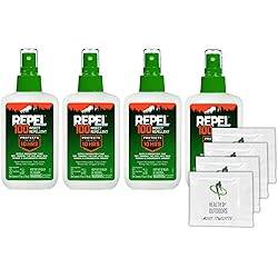 Repel 100 Insect Repellent, Pump Spray, 4-Ounce 4 Pack W 4 HAO Wipes