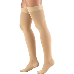 Truform 20-30 mmHg Compression Stockings for Men and Women, Thigh High Length, Dot Top, Closed Toe, Beige, Medium