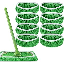 KEEPOW Reusable Mop Pads for Swiffer Sweeper Mop, Washable Sweeper Mopping Refills for Wet and Dry Use, Sweeping Cloths, 8 Pack, Green Mop is Not Included