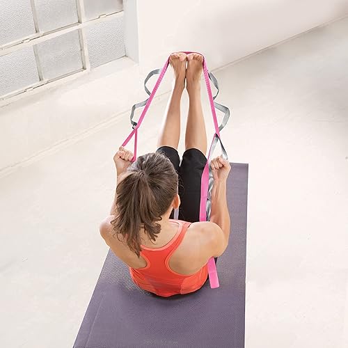 Acupoint Massage Ball Set - 6 Physical Balls for Post Workout Acupoint Yoga Stretching Strap with Loops - 12- Loop Exercise Strap for Physical Therapy, Pink