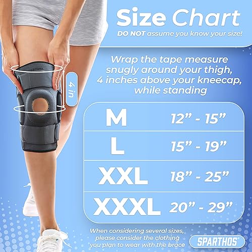 Sparthos Knee Brace - Relieves ACL, MCL, Meniscus Tear, Arthritis, Tendons Pain - Open Patella Design with Dual Hinges - Patellar Compression Support, Plus Size Fit - For Men and Women XX-Large