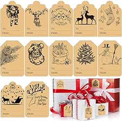 240 Pcs 20 Sheets Christmas Gift Stickers Self Adhesive Kraft Xmas Tags Christmas Name Tags Presents Labels for Boxes Bags Envelopes Package Decoration Christmas Party Supplies, 2 x 3 Inch