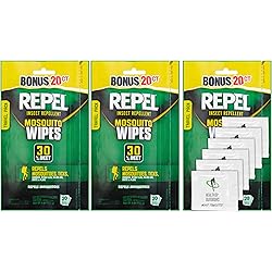 Repel 94100 Sportsmen 30-Percent Deet Mosquito Repellent Wipes, 3 Packs of 20 Count - 60 Total