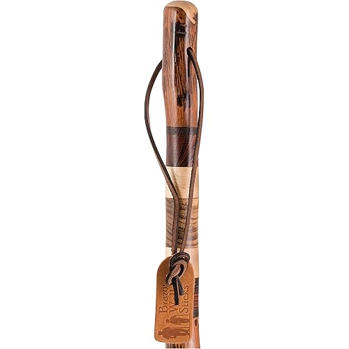 Hiking Walking Trekking Stick - Handcrafted Wooden Walking & Hiking Stick - Made in The USA by Brazos - Safari Hickory Ebony - 48 inches