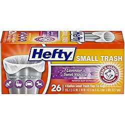 Hefty Small Garbage Bags, Flap Tie, Lavender & Sweet Vanilla Scent, 4 Gallon, 26 Count