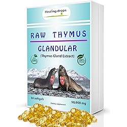 Thymus Glandular Supplement Raw Tissue Extract - Supports Immune Allergy Histamine Health - Healing Drops Soft Gels with Harbor Seal Thymus Gland