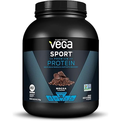 Vega Sport Premium Protein Powder, Mocha, Vegan, 30g Plant Based Protein, 5g BCAAs, Low Carb, Keto, Dairy Free, Gluten Free, Non GMO, Pea Protein for Women and Men, 4.2 Pounds 45 Servings