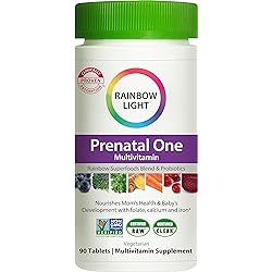 Rainbow Light Prenatal One Multivitamin – High Potency, Clinically Proven Absorption of Vitamin D, B2, B5, Folate, Calcium, Zinc, Iron, Non-GMO, Vegetarian – 90 Tablets 3 Month Supply