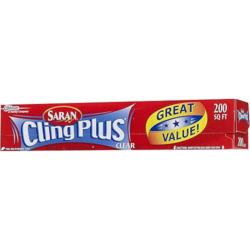 Saran Cling Plus Plastic Wrap, 200 Sq Ft, 1 Count Pack of 1