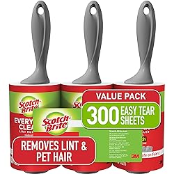 Scotch-Brite Lint Roller, Works Great on Pet Hair, Clothing, Furniture and More, 3 Rollers, 100 Sheets Per Roller 300 Sheets Total