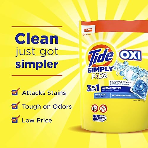 Tide Simply Pods Oxi Laundry Detergent Soap Pods, Refreshing Breeze, 55 Count, 30 ounces