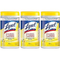 Lysol Disinfectant Wipes, Multi-Surface Antibacterial Cleaning Wipes, For Disinfecting and Cleaning, Lemon and Lime Blossom, 80 Count Pack of 3