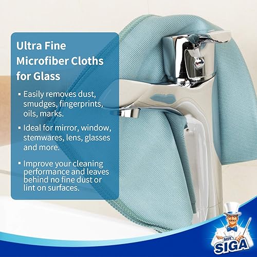 MR.SIGA Ultra Fine Microfiber Cloths for Glass, Pack of 12, 35 x 40cm 13.7" x 15.7&#34