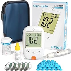 Glucomate Blood Glucose Monitor Kit – Blood Sugar Test Kit with 1 Glucometer, 50 Diabetic Test Strips, 50 30G Lancets, Lancing Device and Diabetes Testing Kit Travel Case