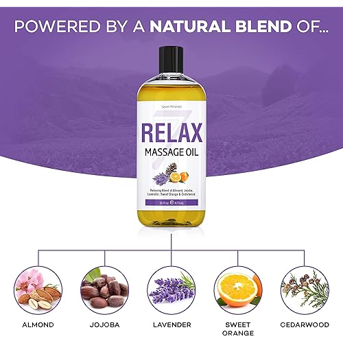 Premium Vegan Relaxing Massage Oil for Massage Therapy - Big 16oz Bottle - Ideal for Professional or at-Home Body Massage. Soothing Natural Blend of Almond, Jojoba, Lavender, Sweet Orange & Cedarwood