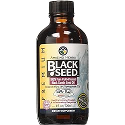 Amazing Herbs Premium Black Seed Oil - Cold Pressed Nigella Sativa Aids in Digestive Health, Immune Support, Brain Function, Joint Mobility, Gluten Free, Non GMO - 4 Fl Oz