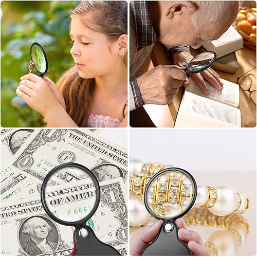 2PCS Upgrade 10X Small Magnifying Glasses for KidsSenior, Pocket Magnifier for ReadingClose Work, Mini Folding Magnifying Magnify Glass with Protective Sheath, Ideal for RepairingHobbyCoins, 1.96&#34