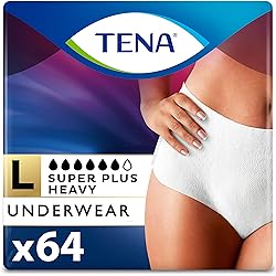 TENA Incontinence Underwear for Women, Super Plus Absorbency, Large, 64 Count 4 Packs of 16