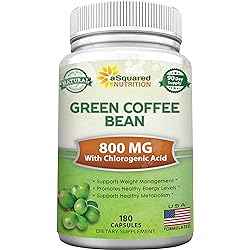 Natural Green Coffee Bean Formula - 180 Capsules - Max Strength GCA Antioxidant Cleanse for Pure Weight Loss, 800mg per Pill - with Chlorogenic Acid - 1600mg Daily Supplement, Healthy Fat Burner