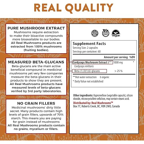 Real Mushrooms RealClarity 60ct and Cordyceps 120ct Capsules Bundle - Mushroom Supplement for Mental Clarity, Focus, Energy & Vitality - Vegan, Non-GMO, Verified Levels of Beta-Glucans