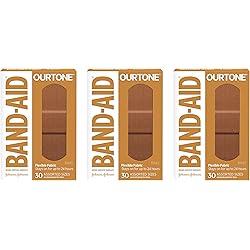 Band-Aid Brand Ourtone Adhesive Bandages, Flexible Protection & Care of Minor Cuts & Scrapes, Quilt-Aid Pad for Painful Wounds, BR45, Assorted Sizes, 30 ct, Pack of 3