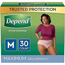 Depend FIT-FLEX Incontinence Underwear For Women, Disposable, Maximum Absorbency, Medium, Blush, 30 Count Packaging May Vary