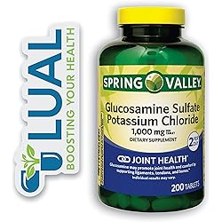 Glucosamine for Supporting Ligaments, Tendons, and Bones. Includes Luall Sticker Spring Valley Glucosamine Sulfate Potassium Chloride Tablets Dietary Supplement, 1,000 mg, 200 Count