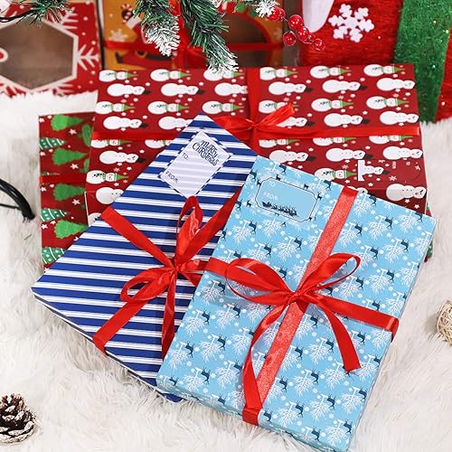 Holiday Gift Wrapping Boxes Large :12 Piece 4 Pattern 3 Size Christmas Boxes with Lids Robe Boxes Shirt Boxes Perfect Christmas Wrapping Boxes with Ribbons and Stickers for Wrapping Christmas