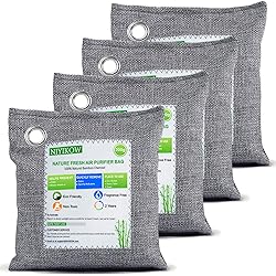 NIYIKOW Nature Fresh Bamboo Charcoal Air Purifying Bags 4 Pack x 200g, Charcoal Bags Odor Absorber, Moisture Absorber, Odor Eliminator for Home, Car, Closet, Pets, Basement