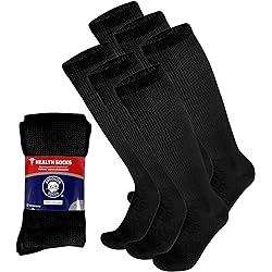6 Pairs of Diabetic Over The Calf - Knee High Cotton Socks Black- 6 Pairs, Fit Men's Shoe Size 10-12