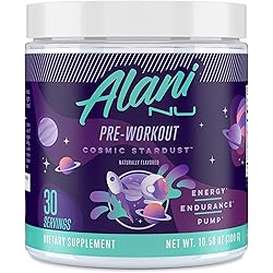 Alani Nu Pre Workout Supplement Powder for Energy, Endurance & Pump | Sugar Free | 200mg Caffeine | Formulated with Amino Acids Like L-Theanine to Prevent Crashing | Cosmic Stardust, 30 Servings