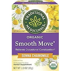 Traditional Medicinals Organic Smooth Move Senna Chamomile Herbal Tea, Relieves Occasional Constipation, Pack of 4 - 64 Tea Bags Total
