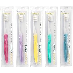 Nimbus Extra Soft Toothbrushes Compact Size Head Periodontist Design Tapered Bristles for Sensitive Teeth and Receding Gums, Individually Wrapped Plaque Remover Toothbrush 5 Pack, Colors May Vary