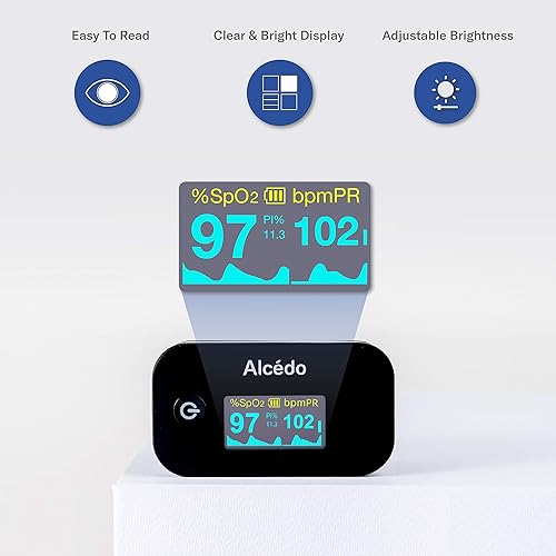 Alcedo Pulse Oximeter Fingertip | Blood Oxygen Saturation Level SpO2 and Heart Rate Monitor | Dual Color OLED Display | Portable Carry Case, Lanyard, Batteries
