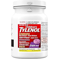 Children's Tylenol Chewables, 160 mg Acetaminophen for Pain & Fever Relief, Grape, 24 ct