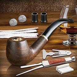 Scotte Tobacco Pipe Handmade Ebony Wood Root Smoking Pipe Gift Box and Accessories
