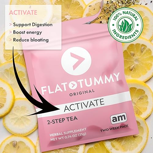 Flat Tummy Detox Tea – 2-step, 4 Week Program – Detox Tea to Boost Energy & Reduce Bloating - All Natural Cleanse w Green Tea, Lemon Balm, Dandelion, Fennel, More - Digestion support