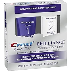 Crest 3D White Brilliance 2 Step Kit, Deep Clean Toothpaste 4oz Teeth Whitening Gel 2.3oz